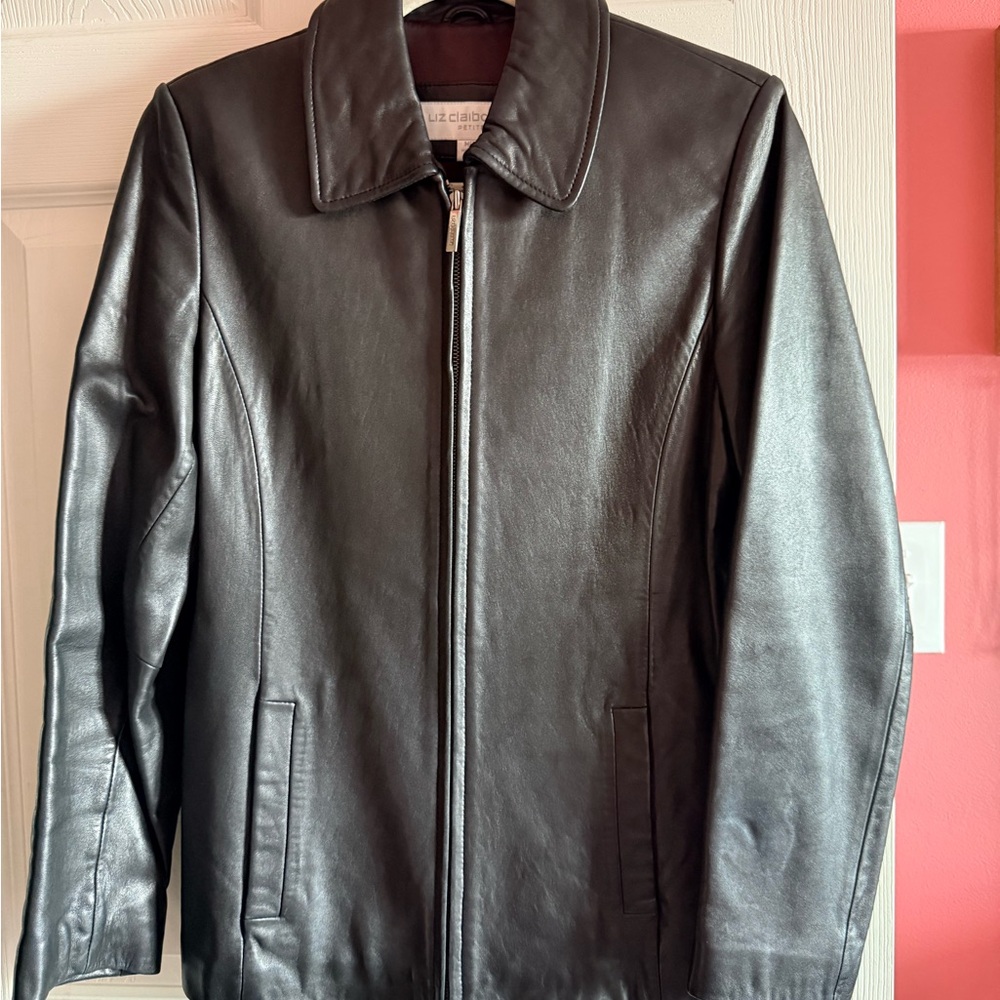 Classic Black Leather Jacket - Zip Front Coat